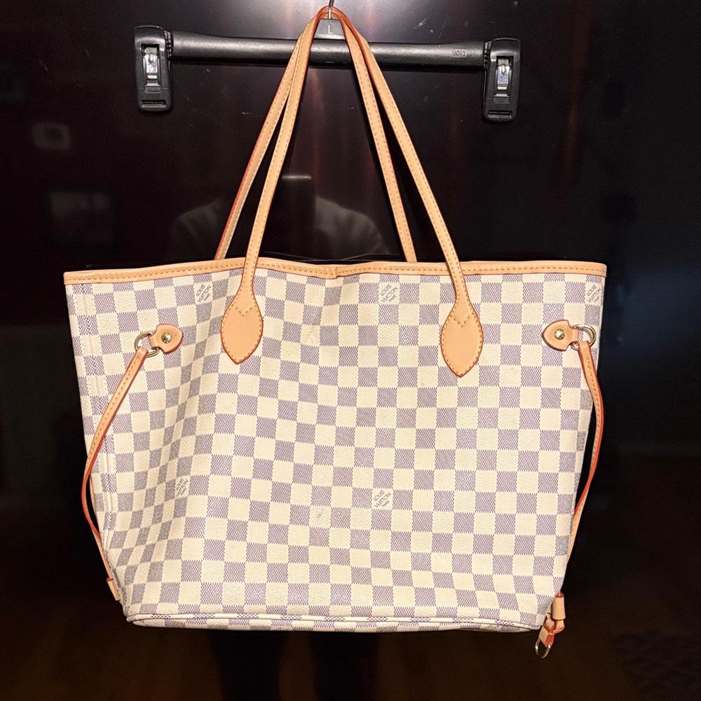 Checkered Tote Bag with Tan Accents